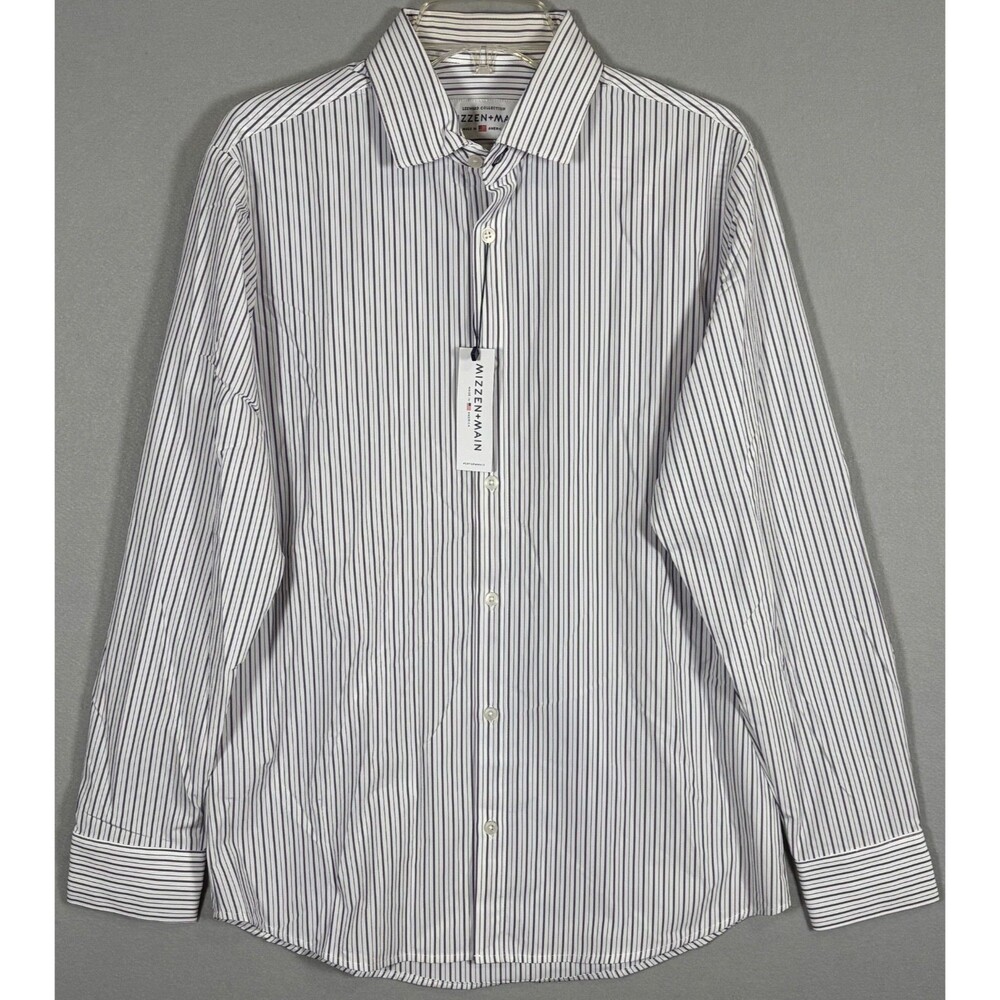 NWT Mizzen Main Leeward Collection Shirt Mens M White Striped Trim Fit USA Made